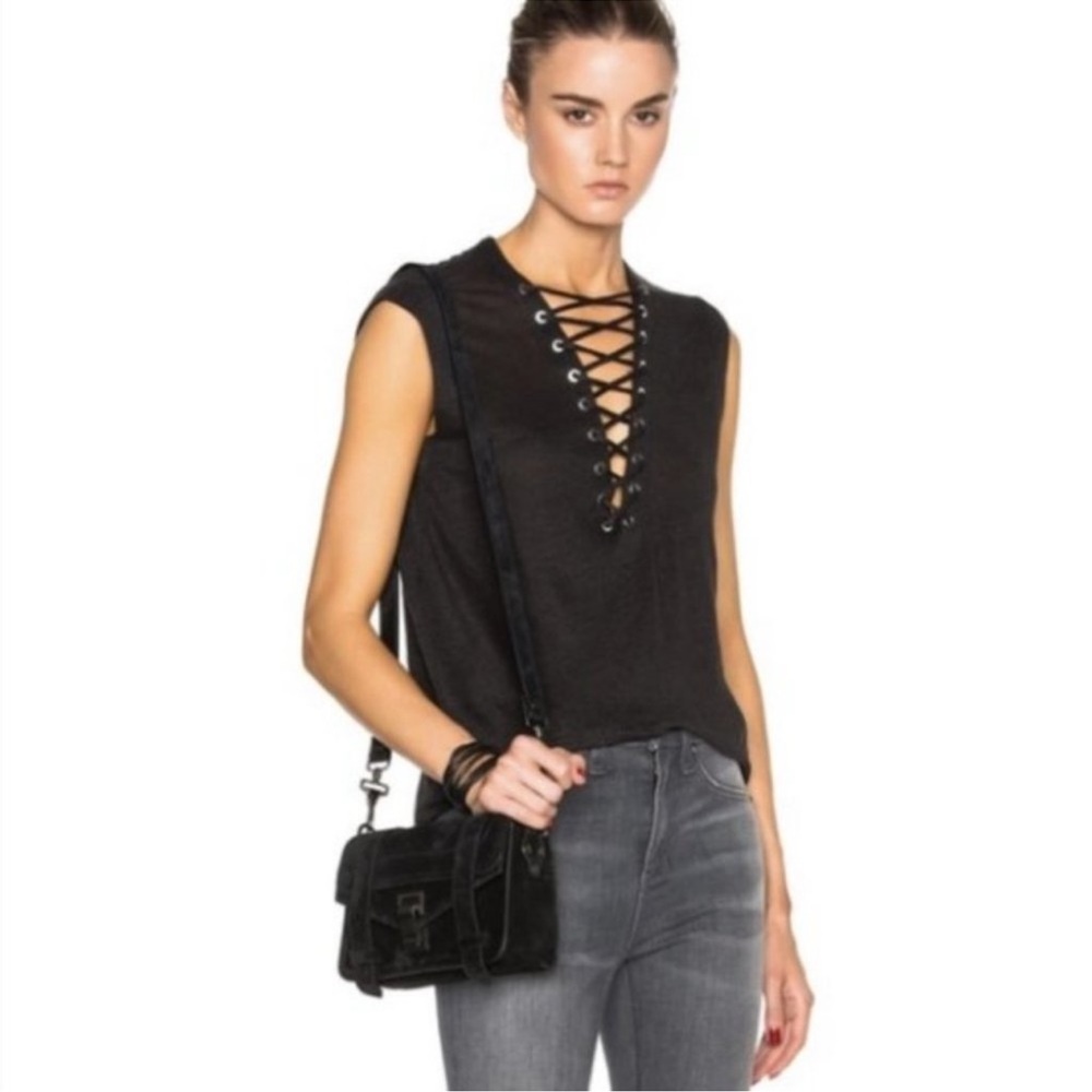IRO Tissa Linen Black Lace Up Tank Top Size XS